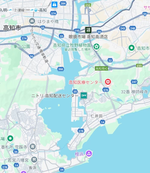 高知市街のグーグルマップ