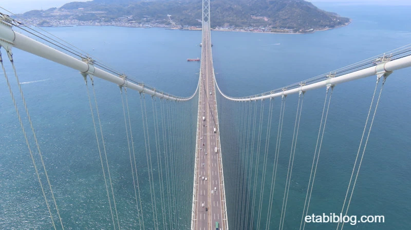 明石海峡大橋鉄塔から見る淡路