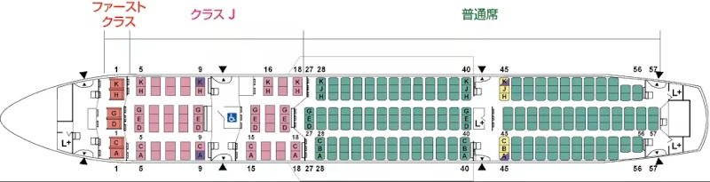日本航空のボーイング787－8座席表
