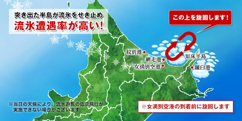 流氷ツアーの旋回コース