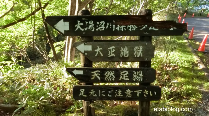 大湯沼川天然足湯への案内版