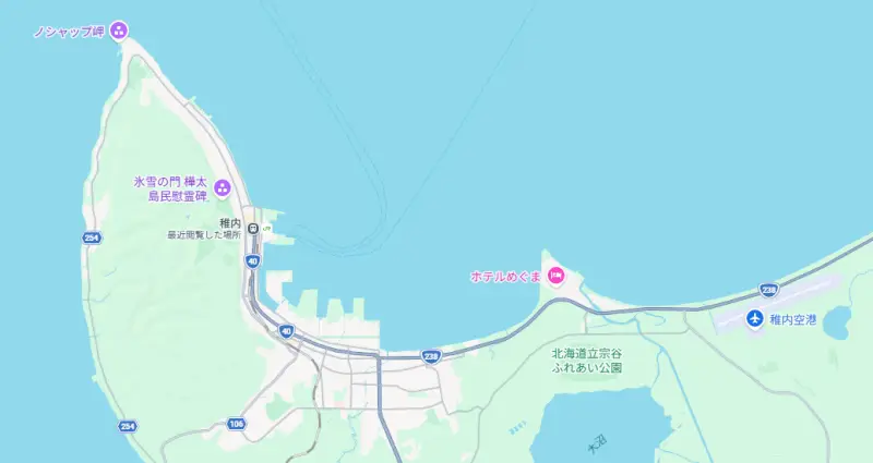 稚内駅と稚内空港のマップ