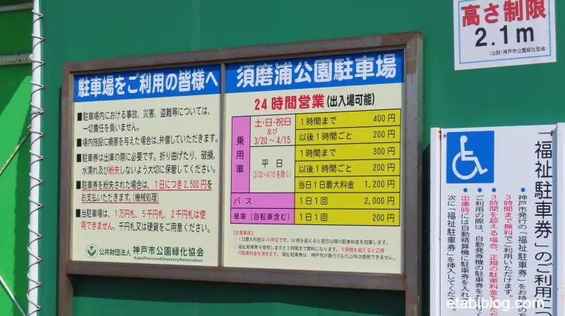 須磨浦公園駐車場の料金表