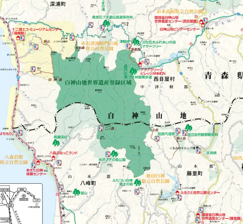 白神山地の世界遺産エリア地図