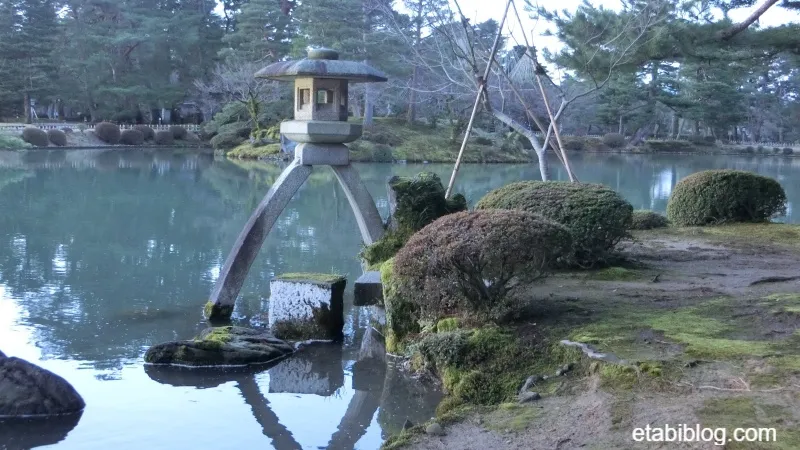 兼六園の夜明け後の徽軫灯籠