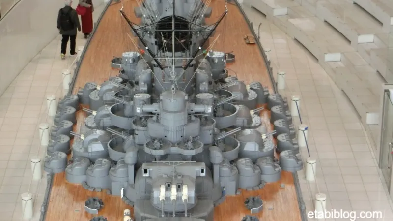 正面から見た戦艦大和の艦橋と回りの機関砲