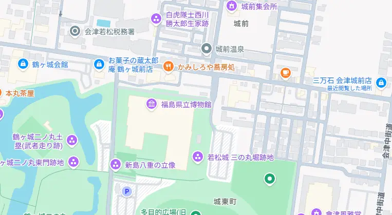 鶴ヶ城と三万石のマップ