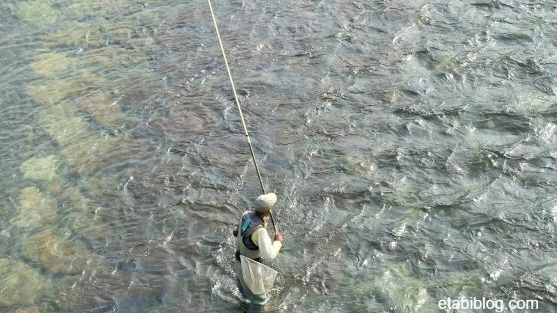 錦川で釣りをする人