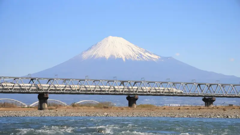 富士山をバックに走る新幹線